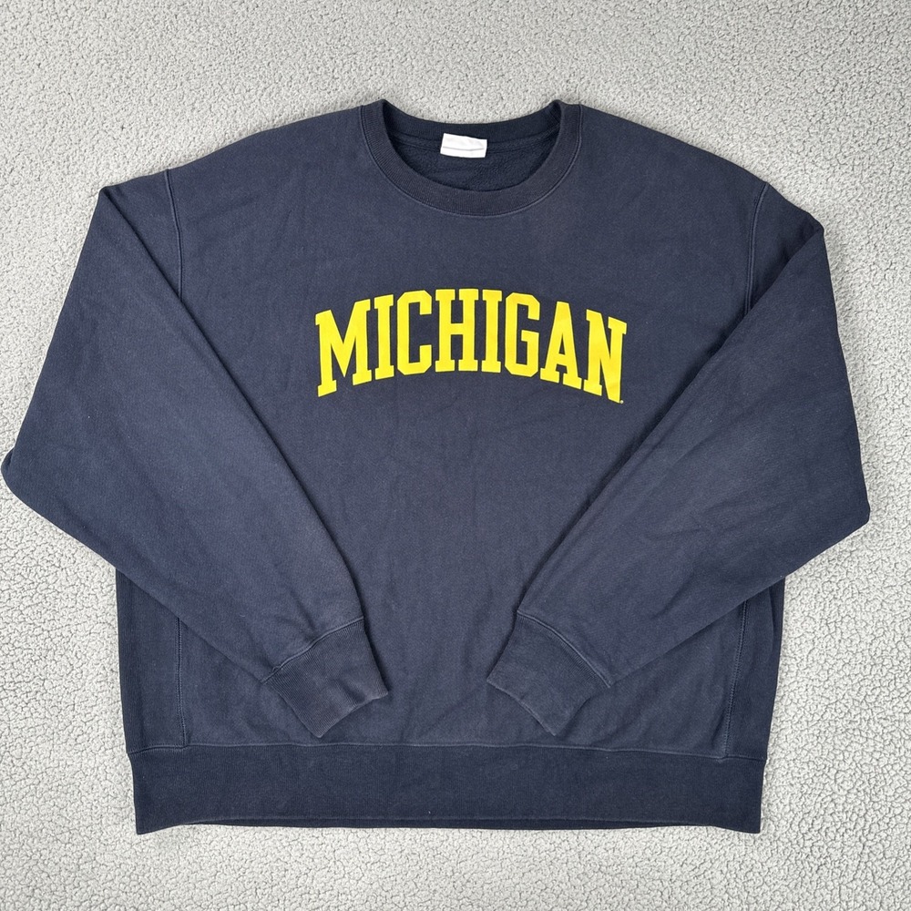 VTG Champion Michigan Wolverines Reverse Weave Crew Sweatshirt Men 2XL Blue Logo